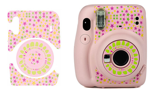 Adesivo Para Câmera Instax Mini 11 Estrelas Fundo Rosa