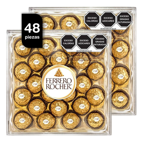 2 Pack Ferrero Rocher Chocolate Avellana 48pza, Neto 600gr