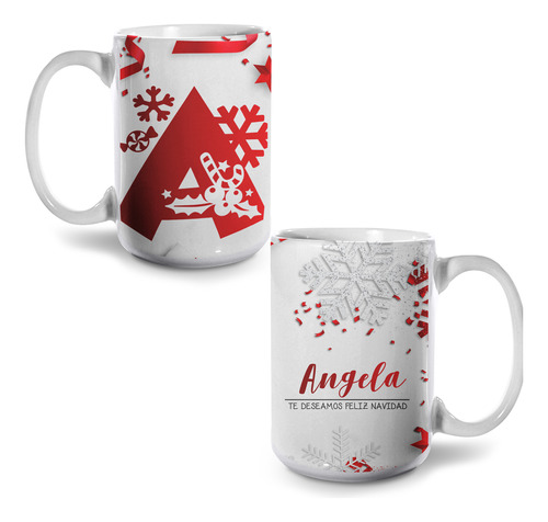 Taza De Feliz Navidad Personalizada Con Inicial Grande 15 Oz