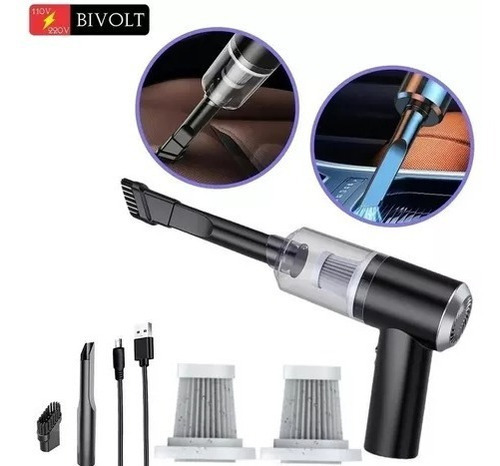 Aspirador Portatil De Po Vertical Bivolt Usb Recarregável Cor Preto