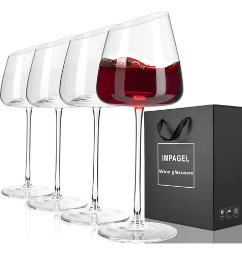 Juego De 4 Copas De Vino Tinto Inclinadas Modernas, Elegante