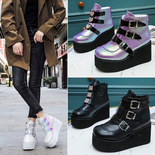 Botas De Plataforma Con Cuñas Y Tacones Altos Para Mujer Bot