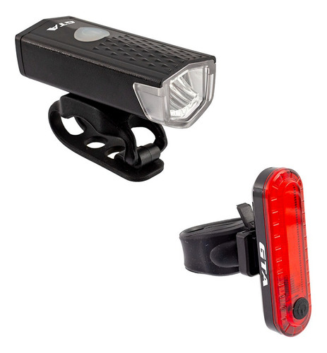 Kit Farol + Sinalizador Traseiro Bike Led Usb Recarregável 