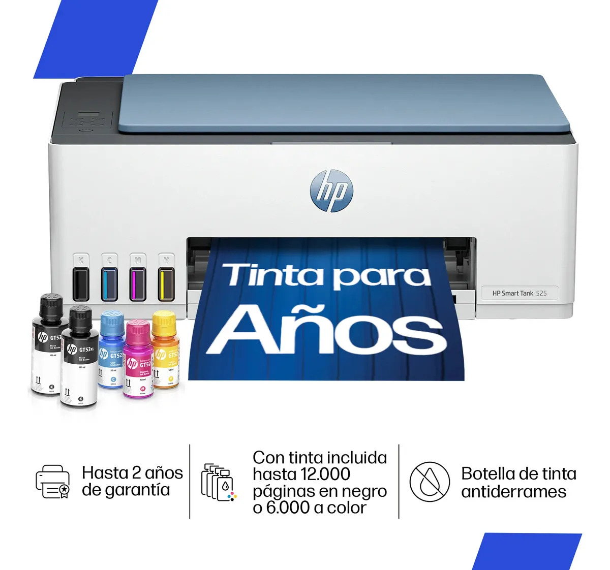 Impresora Multifuncional HP Smart Tank 525 Color, USB, Imprime, Copia y Escanea