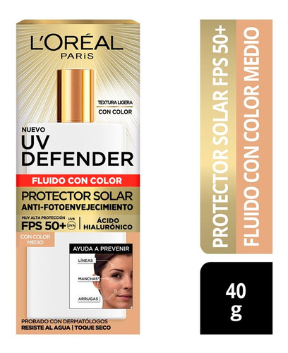 Uv Defender Fluido Con Color Tono Medio Loreal Paris