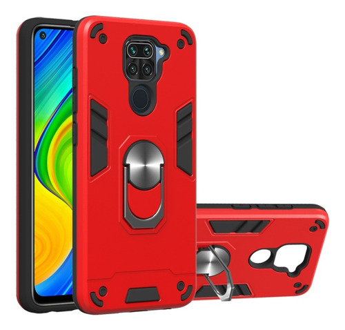 Funda Para Xiaomi Redmi Note 9 Pro Con Anillo Metálico Rojo