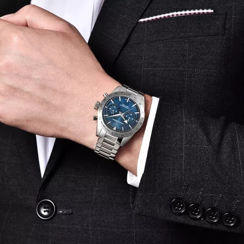 Reloj Hombre Pagani Design Pd-1766 Crono Sumergible Plateado Plateado Azul