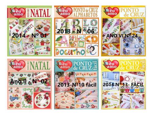 Kit 6 Revistas Eu Amo Ponto Cruz Natal Alphabetos  Lote 6