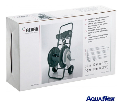 Imagen 2 de 10 de Kit Riego + Carro Porta Manguera Rehau + Manguera 1/2 X 25 M