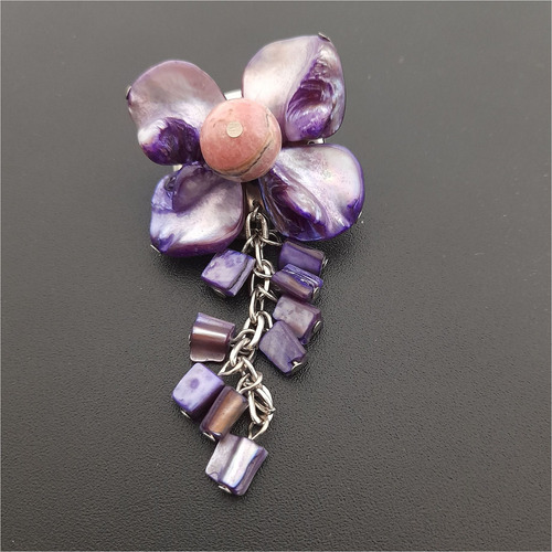 Sap2513 Prendedor Flor De Rodocrosita Y Madreperla Violeta