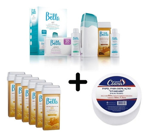 Kit Depil Bella + 6 Ceras Refil + Papel Perlon Santa Clara