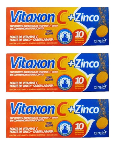 Kit Vitaxon C + Zinco Laranja C/ 3cx De 10 Comprimidos Cd