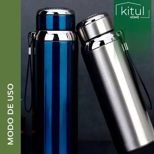 Vaso Térmico Metal Acero Inoxidable 1000ml Capacidad Colgar Color Azul