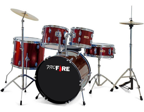 Bateria Pro Fire 20 Cromada Vinho Spanking C/ Pratos E Banco