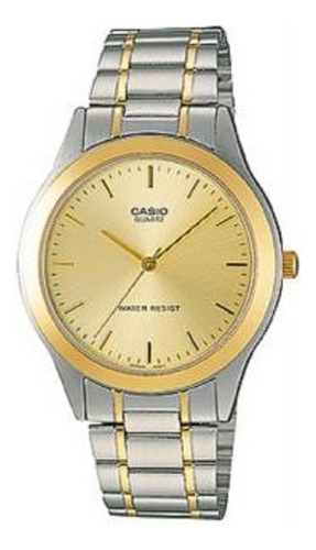 Reloj Casio Mtp-1128g-9a Análogo Bicolor Para Hombre Bisel Dorado Fondo Dorado