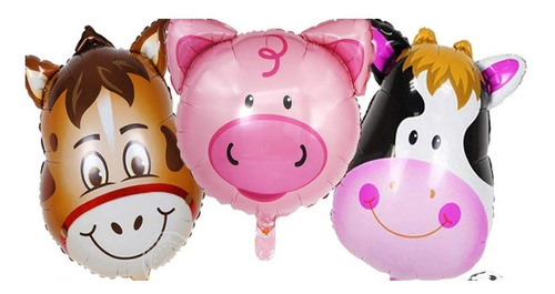 Globos Metalizados Animales De La Granja 55 Cm X 6 Globo