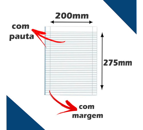 Papel Almaço Com Pauta E Margem A4 100 Folhas Branco