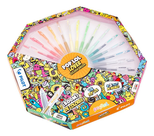 Lapiz Gel Poplol 0.7 Set 16u Golden Green Y Magenta Sky