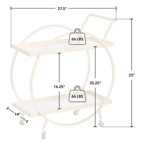 Firstime  Co. Gold Odessa - Carrito De Bar Con 2 Niveles, Mi
