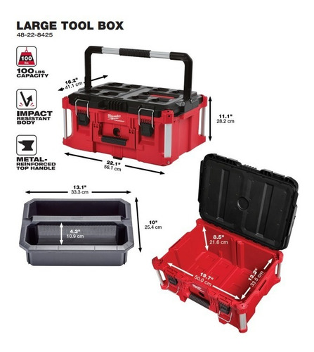 Caja de herramientas Milwaukee 48-22-8425 de plástico 16.1" x 22.1" x 11.3" roja y negra