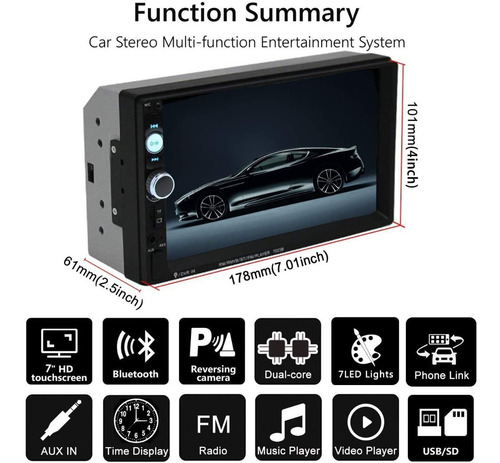 Imagen 7 de 9 de Auto Estéreo 7010b 2 Din Pantalla Táctil Mp5 Hd 12ledlight