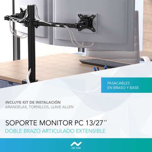 Imagen 5 de 6 de Soporte Nictom Doble Sm04 De Mesa Para Tv/monitor 13 A 27