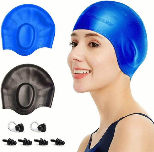 2 Pcs Gorro Natación Silicona Impermeable Flexible Unisexo