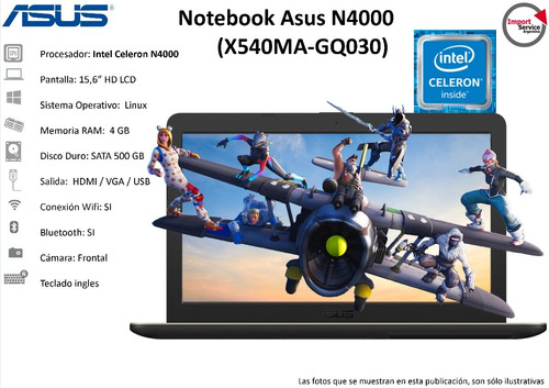 Notebook Asus N4000 (x540ma-gq030) 4gb 500gb Linux 15,6 