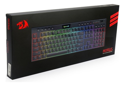 Teclado gamer bluetooth Redragon Horus K618 QWERTY Redragon Low profile Linear Red español latinoamérica color negro con luz RGB