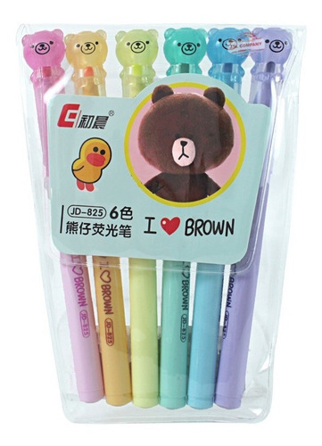 Imagen 1 de 9 de Set De 6 Marcatextos Colores Pastel Forma De Osito Kawaii
