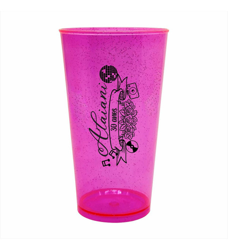Kit 120 Copos Festa Caldereta 390ml Acrílico Personalizados Cor Cereja Glitter