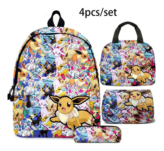 3 Piezas Pokémon Pikachu Mochila Escolar Lancheira Saco Lápi 