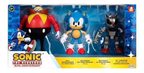 Kit com os três bonecos, Sonic com 30 cm e os menores com 20 cm.