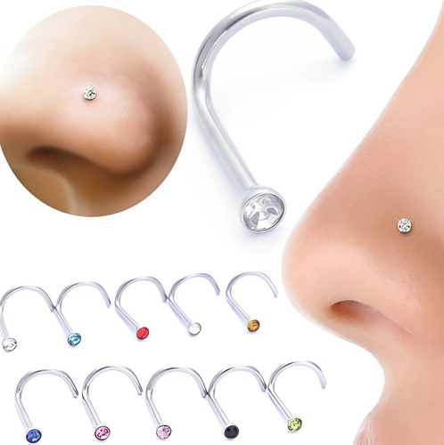 Piercing para nariz con diamantes de imitación, base curva, paquete de 40 unidades