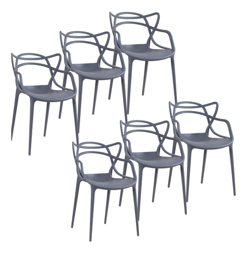 Kit 6 Cadeiras Allegra Master Resistente Varanda, Jardim Top Estrutura Da Cadeira Cinza-escuro Assento Cinza-escuro Desenho Do Tecido Liso