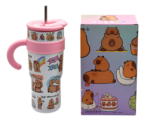 Vaso Termo Capybara 40 Onzas Acero Inoxidable Moda Niños Blanco