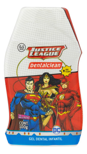 Gel Dental Infantil sem Flúor Mix de Frutas Justice League Dentalclean Frasco 100g