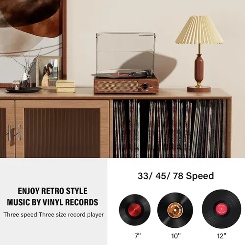 Tocadiscos Vintage 3 Velocidades Con Bluetooth Y Altavoces
