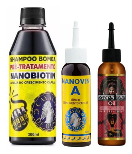 Nanovin A Shampoo Bomba, Tonico Capilar E Oleo Cobra Red