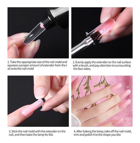 Juego De 50 Extensiones De Uñas De Poligel Con Lámpara Uv/le