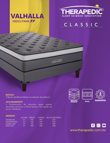 Colchón King Size Therapedic Classic Bamboo Tela Premium
