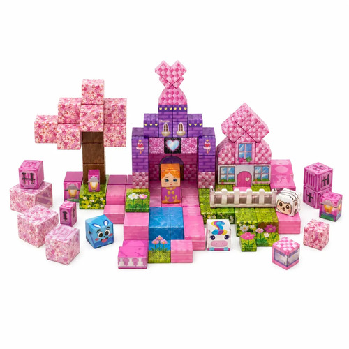Kit 100 Blocos Magnéticos Menina Peças Para Montar Construção Imã Brinquedo Educativo Empilhamento Cubo Infantil Adidi Dê