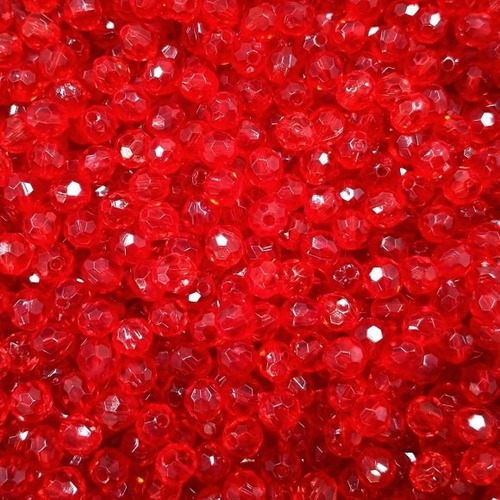 Pedrarias Cristal Facetado Acrílico 500gr 6mm  Cor Vermelho