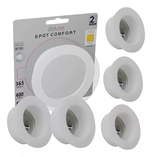 Kit 5 Spot Led 5w Comfort Redondo Embutir 2700k Branco Avant