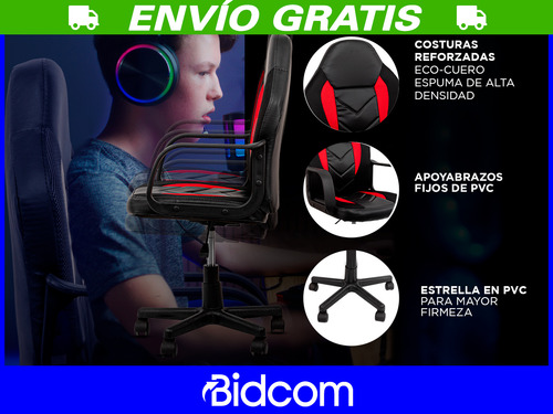Imagen 3 de 9 de Silla Gamer Pc Escritorio Piccolo Gadnic Respaldo Cuero