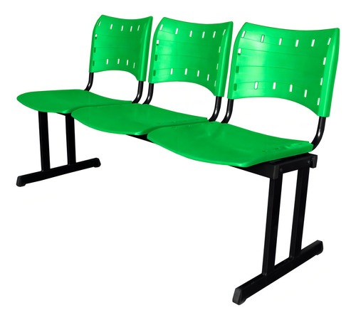 Cadeira Iso Rp Longarina Polipropileno 3 Lugares Colorida Estrutura Verde Assentos Verde