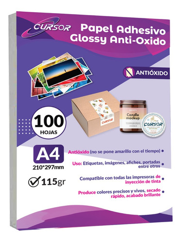 Papel Adhesivo Glossy Antioxido A4 - 115g - 100 Hojas