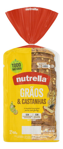 Pão Integral Grãos & Castanhas Nutrella Pacote 450g