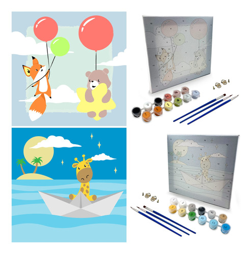 Kit Pintura Numero Para Niño 2 Bonito Diseño Lienzo 7.8 X