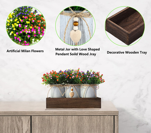Calavak Centro De Mesa Decorativo De Madera Con 3 Flores